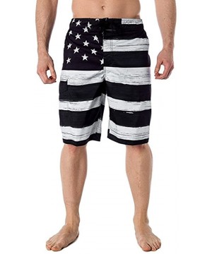 Mens Swim Trunks Independance Day American Flag Printed Beach Athletic Outdoor Shorts - Black - C718MCWESMH $16.36-Board Shorts