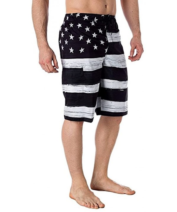 Mens Swim Trunks Independance Day American Flag Printed Beach Athletic Outdoor Shorts - Black - C718MCWESMH $16.36-Board Shorts