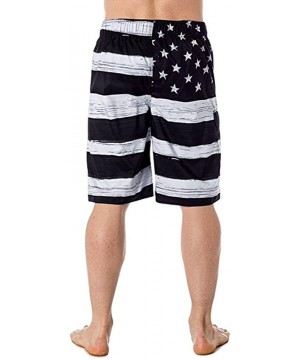 Mens Swim Trunks Independance Day American Flag Printed Beach Athletic Outdoor Shorts - Black - C718MCWESMH $16.36-Board Shorts