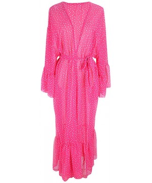 Women's Flowy Kimono Cardigan Open Front Maxi Print Swimsuit Cover up - Rose - CB196XNDTOQ $25.59-Cover-Ups