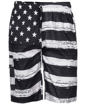 Mens Swim Trunks Independance Day American Flag Printed Beach Athletic Outdoor Shorts - Black - C718MCWESMH $16.36-Board Shorts