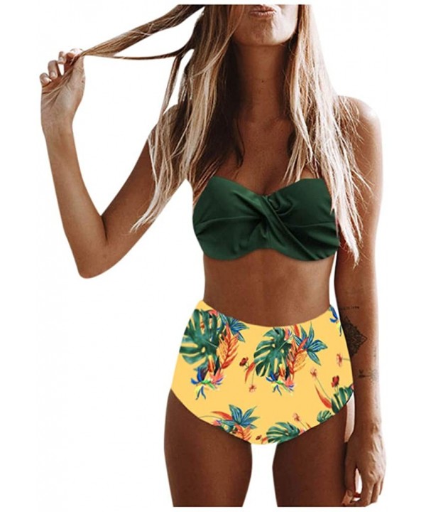 Women High Waist Bikinis Swimwear Swimuit Female Retro Beachewear Bikini Set - Yellow - CE1993N7489 $24.09-Sets