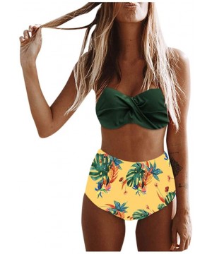 Women High Waist Bikinis Swimwear Swimuit Female Retro Beachewear Bikini Set - Yellow - CE1993N7489 $24.09-Sets