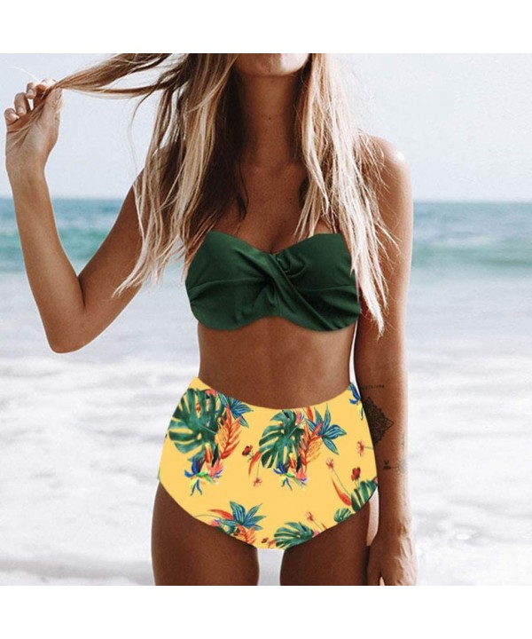 Women High Waist Bikinis Swimwear Swimuit Female Retro Beachewear Bikini Set - Yellow - CE1993N7489 $24.09-Sets