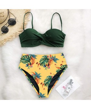 Women High Waist Bikinis Swimwear Swimuit Female Retro Beachewear Bikini Set - Yellow - CE1993N7489 $24.09-Sets