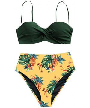 Women High Waist Bikinis Swimwear Swimuit Female Retro Beachewear Bikini Set - Yellow - CE1993N7489 $24.09-Sets