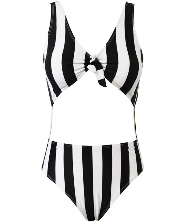 Women's High Waist Halter Cutout One Piece Swimsuit - Black Stripe - CJ196MCWCEU $23.17-One-Pieces