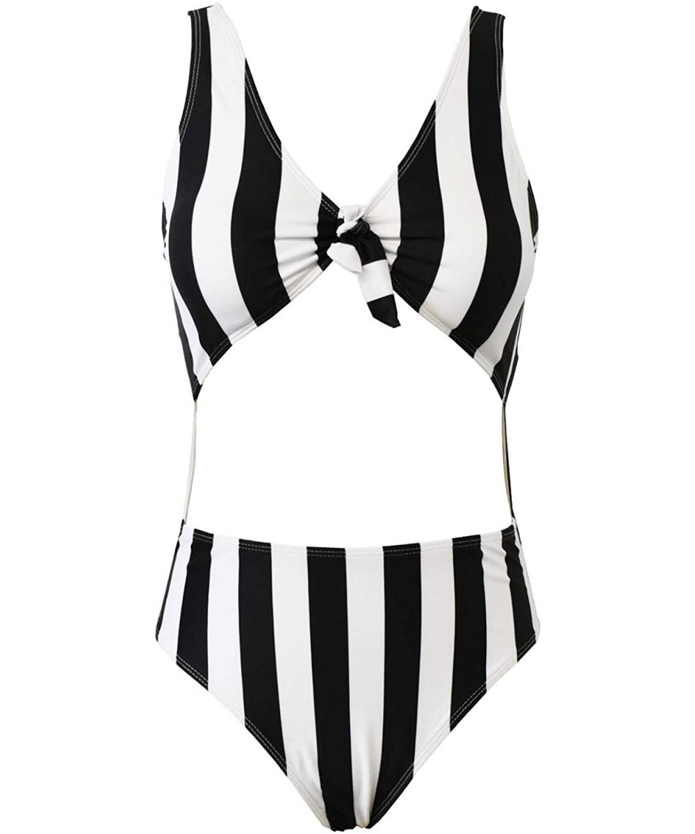 Women's High Waist Halter Cutout One Piece Swimsuit - Black Stripe - CJ196MCWCEU $23.17-One-Pieces