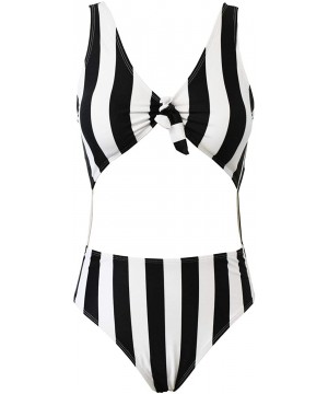 Women's High Waist Halter Cutout One Piece Swimsuit - Black Stripe - CJ196MCWCEU $23.17-One-Pieces