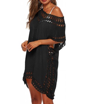 Women Swimsuit Cover Ups V Neck Hollow Out Crochet Chiffon Kaftan Bikini Summer Beach Cover Up Dress - Black - CE19C24Y925 $1...