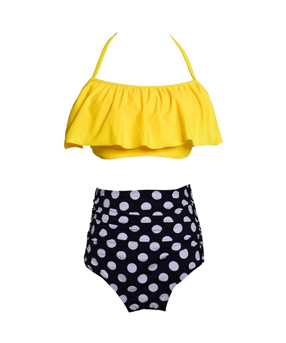 Two Piece Swimsuit for Women Polka Dot High Waist Bikini Set Bathing Suit Swimwear - Yellow+black - CK190R8XOXS $35.68-Sets