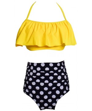 Two Piece Swimsuit for Women Polka Dot High Waist Bikini Set Bathing Suit Swimwear - Yellow+black - CK190R8XOXS $35.68-Sets