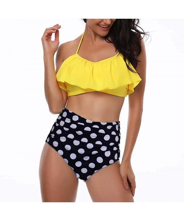 Two Piece Swimsuit for Women Polka Dot High Waist Bikini Set Bathing Suit Swimwear - Yellow+black - CK190R8XOXS $35.68-Sets