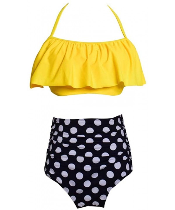 Two Piece Swimsuit for Women Polka Dot High Waist Bikini Set Bathing Suit Swimwear - Yellow+black - CK190R8XOXS $35.68-Sets