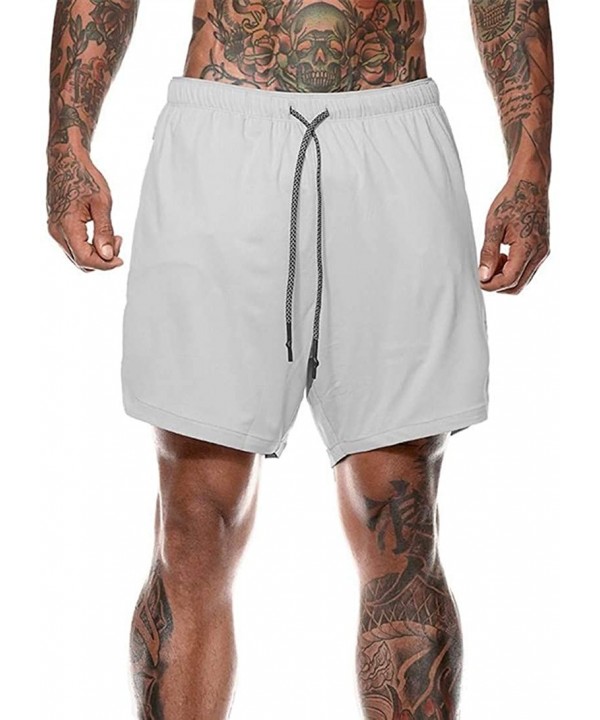 Men Running Shorts Workout Training Short with Inner Compression Short and Pocket - Grey - CH197EWHG0Z $15.80-Trunks