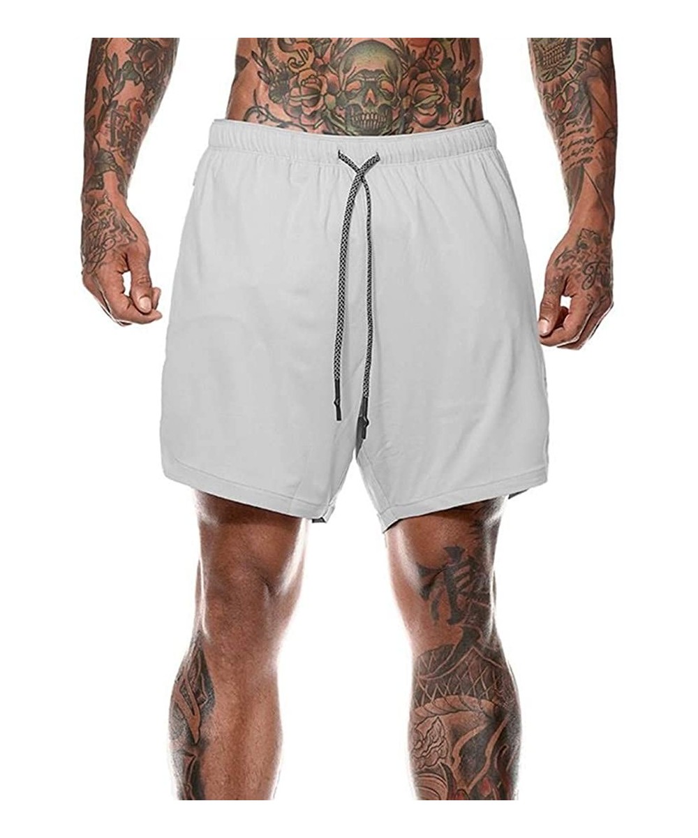 Men Running Shorts Workout Training Short with Inner Compression Short and Pocket - Grey - CH197EWHG0Z $15.80-Trunks