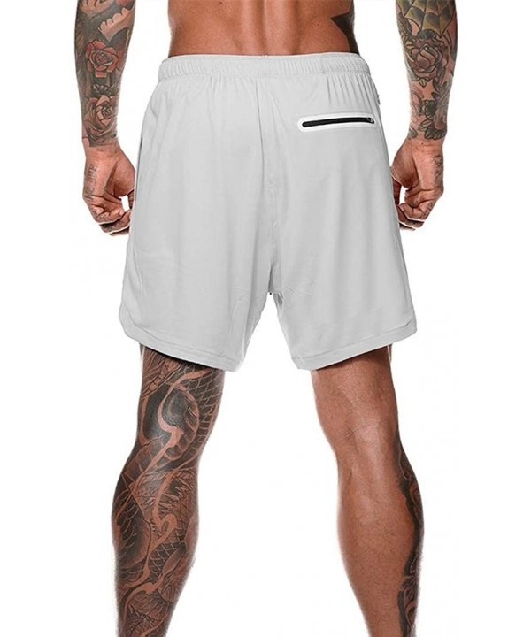 Men Running Shorts Workout Training Short with Inner Compression Short and Pocket - Grey - CH197EWHG0Z $15.80-Trunks