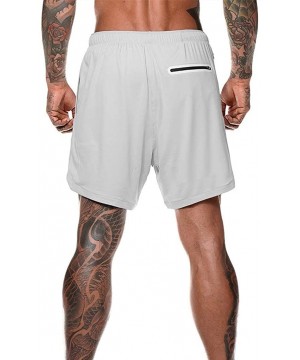 Men Running Shorts Workout Training Short with Inner Compression Short and Pocket - Grey - CH197EWHG0Z $15.80-Trunks