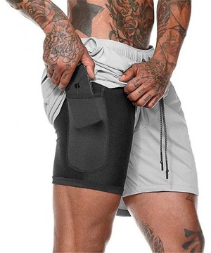 Men Running Shorts Workout Training Short with Inner Compression Short and Pocket - Grey - CH197EWHG0Z $15.80-Trunks