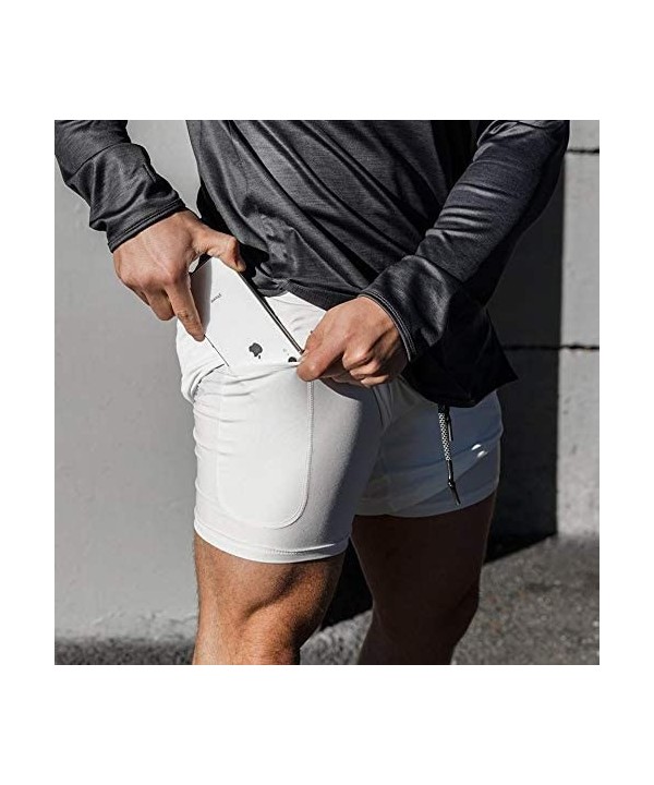 Men Running Shorts Workout Training Short with Inner Compression Short and Pocket - Grey - CH197EWHG0Z $15.80-Trunks