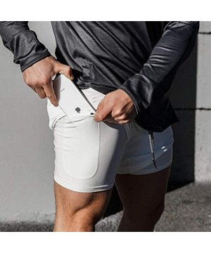 Men Running Shorts Workout Training Short with Inner Compression Short and Pocket - Grey - CH197EWHG0Z $15.80-Trunks