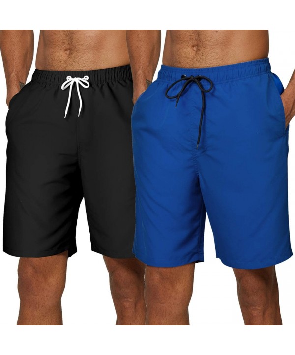 Men's 2 Pack Swim Trunks Quick Dry Beach Boardshorts Classic Length - Black- Blue(pack of 2) - CF199X0C9S0 $28.03-Racing