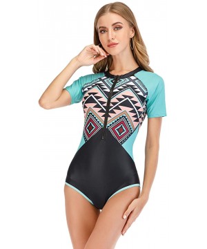 Women Short Sleeve Zip UV Protection Rashguard Swimwear Surfing Fashion One Piece Swimsuit Printing Bathing Suit - Hl 20-17 -...