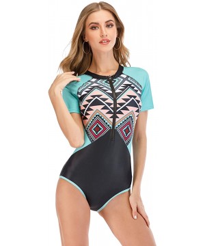 Women Short Sleeve Zip UV Protection Rashguard Swimwear Surfing Fashion One Piece Swimsuit Printing Bathing Suit - Hl 20-17 -...