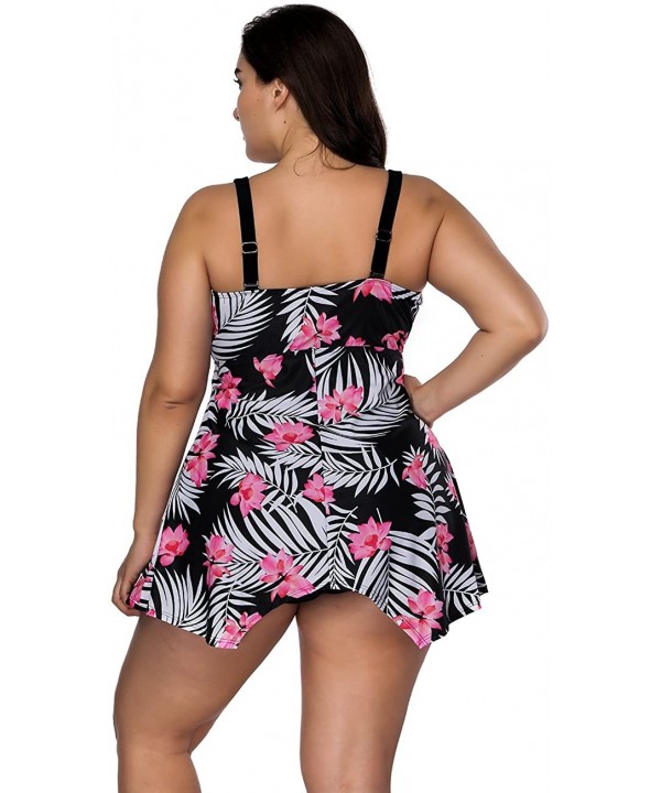 Women's Halter Neck High Waisted Floral Swimsuits Two Piece Skirtini Pin Up Tankini Swimwear Swimdress(XL 4XL) Pink - CW18CMR...