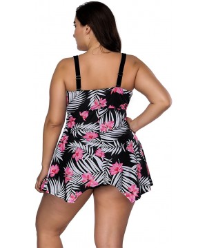 Women's Halter Neck High Waisted Floral Swimsuits Two Piece Skirtini Pin Up Tankini Swimwear Swimdress(XL 4XL) Pink - CW18CMR...