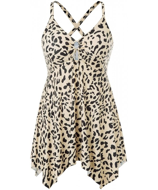 Women Plus Size One Piece Swimwear Flowy Swimdress Skirted Swimsuit - Leopard - CF192NAHL6K $28.92-Tankinis