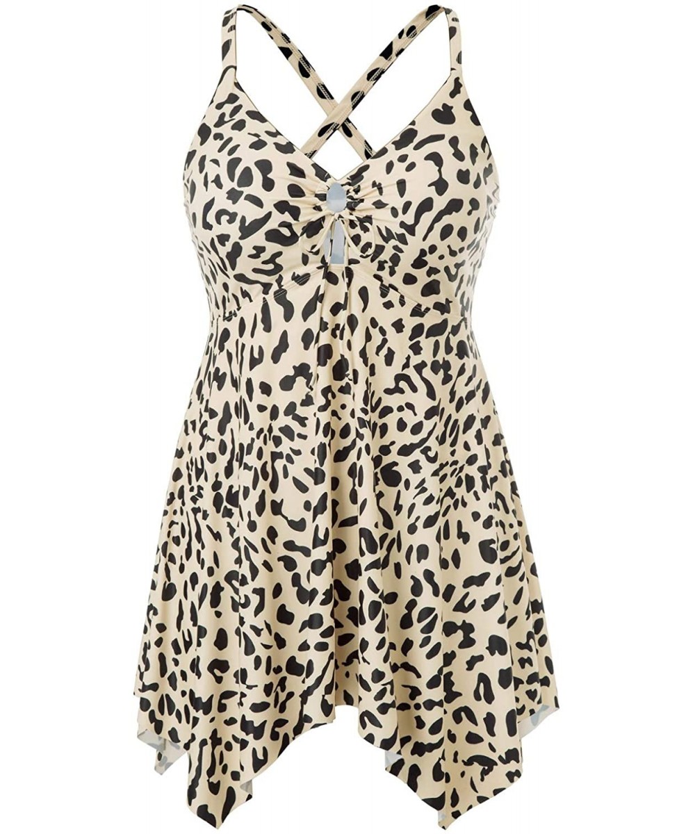 Women Plus Size One Piece Swimwear Flowy Swimdress Skirted Swimsuit - Leopard - CF192NAHL6K $28.92-Tankinis