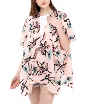 Women Floral Kimono Cardigan Open Front Beach Cover Up Chiffon Casual Loose Tops - Pink_floral 02 - CO190ESN99I $14.08-Cover-Ups