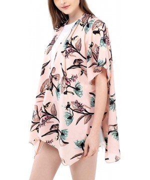 Women Floral Kimono Cardigan Open Front Beach Cover Up Chiffon Casual Loose Tops - Pink_floral 02 - CO190ESN99I $14.08-Cover-Ups