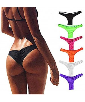 Women's Brazilian Bottom Thong Swimwear Beachwear Bikini Strappy V Cheeky Bikini Thong Swimwear Bottom - Rose Red - CV18UN39L...