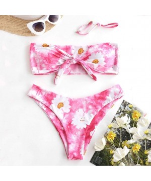 Sexy Tie-Dyed Swimsuit Swimwear Beachwear-Women Tie-dye Sunflower Print Bikini Set Two Piece Push-Up Suit - Pink - CU19CQGNQ6...