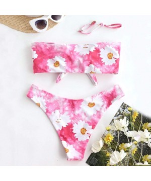 Sexy Tie-Dyed Swimsuit Swimwear Beachwear-Women Tie-dye Sunflower Print Bikini Set Two Piece Push-Up Suit - Pink - CU19CQGNQ6...