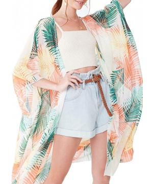 Women's Chiffon Kimono Loose Cardigan Lightweight Cover Up - 8857 Chiffon Green - CC193TRXX4D $21.40-Cover-Ups