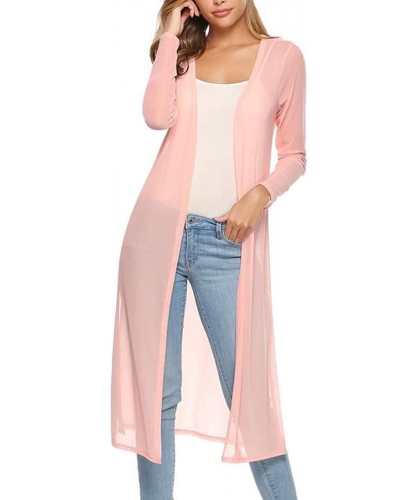 Women's Long Sleeve Cardigans Open Front Draped Kimono Loose Cardigan - Pink - CW18T7NA50R $16.10-Cover-Ups