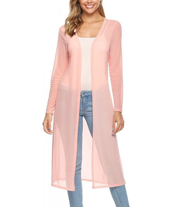 Women's Long Sleeve Cardigans Open Front Draped Kimono Loose Cardigan - Pink - CW18T7NA50R $16.10-Cover-Ups