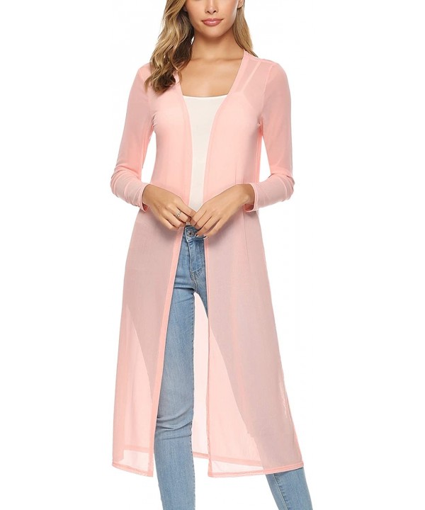 Women's Long Sleeve Cardigans Open Front Draped Kimono Loose Cardigan - Pink - CW18T7NA50R $16.10-Cover-Ups