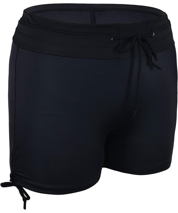 Women's Mid Waist Swim Short with Adjustable Ties Boy Leg Tankini Bottom - Black - CY18HCY7H0I $19.82-Board Shorts