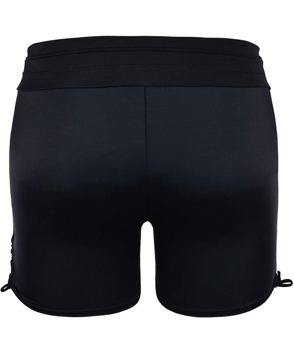 Women's Mid Waist Swim Short with Adjustable Ties Boy Leg Tankini Bottom - Black - CY18HCY7H0I $19.82-Board Shorts