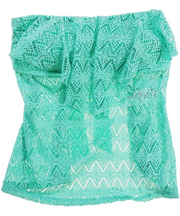 Crochet Flounce Bandeau Tankini Top Women's Swimsuit Seafoam - Seafoam / Mint - CF12E9Z1ZON $21.80-Tankinis