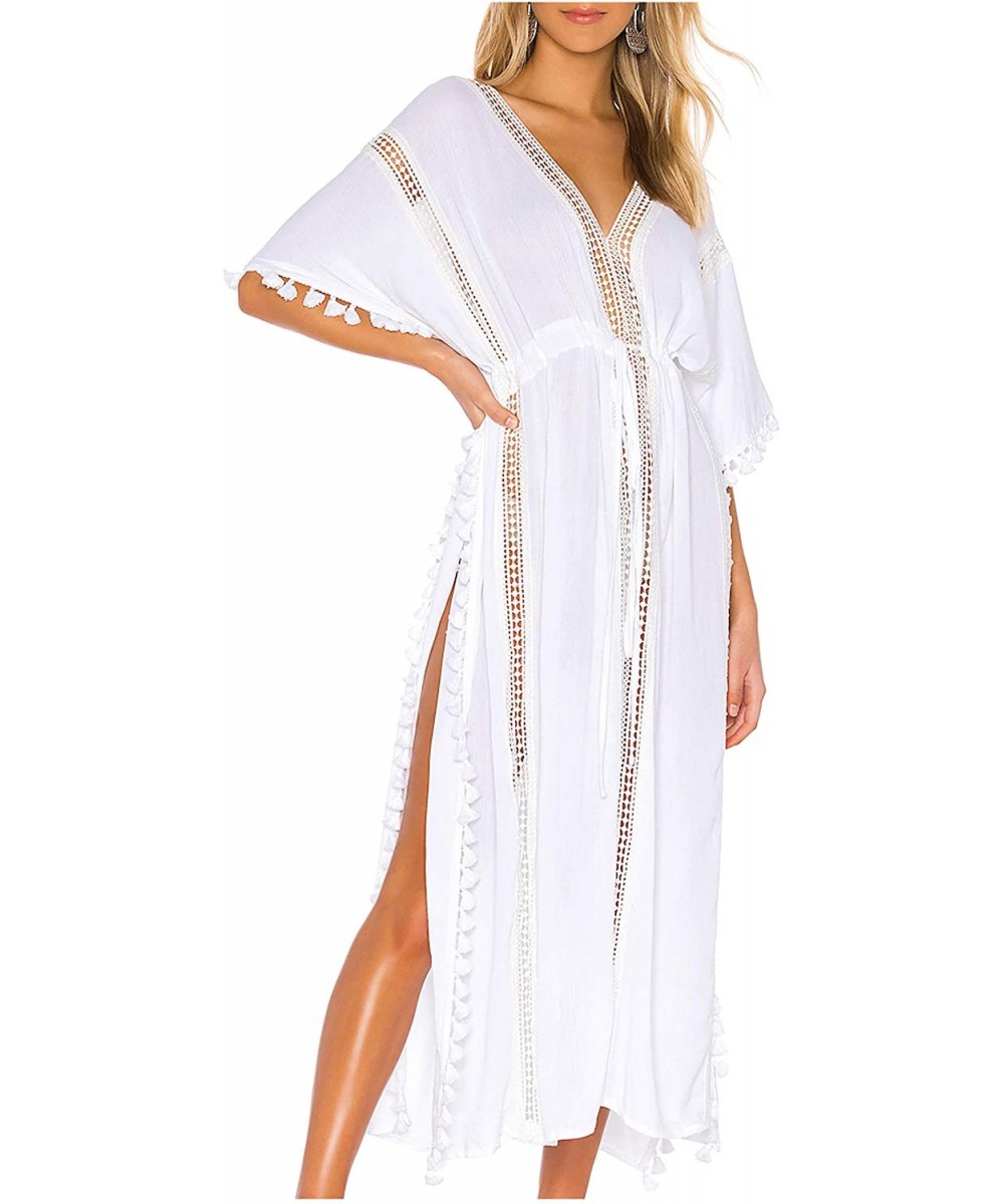 Womens Conservative Bikini Cover Up Beach Kimono Coverups Robe Pringting Covers 1 Color Brown Hollow Out White 60 - C7194KTGI...