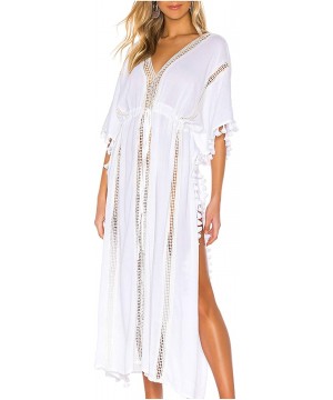 Womens Conservative Bikini Cover Up Beach Kimono Coverups Robe Pringting Covers 1 Color Brown Hollow Out White 60 - C7194KTGI...