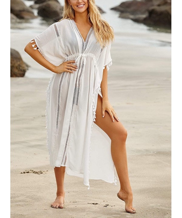 Womens Conservative Bikini Cover Up Beach Kimono Coverups Robe Pringting Covers 1 Color Brown Hollow Out White 60 - C7194KTGI...