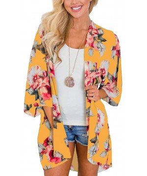 Womens Kimonos Sheer Chiffon Floral Cardigan Cover up - Lb-yellow - C918W9G6H2D $18.25-Cover-Ups