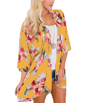 Womens Kimonos Sheer Chiffon Floral Cardigan Cover up - Lb-yellow - C918W9G6H2D $18.25-Cover-Ups