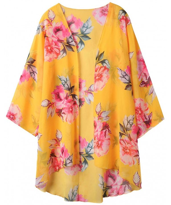 Womens Kimonos Sheer Chiffon Floral Cardigan Cover up - Lb-yellow - C918W9G6H2D $18.25-Cover-Ups